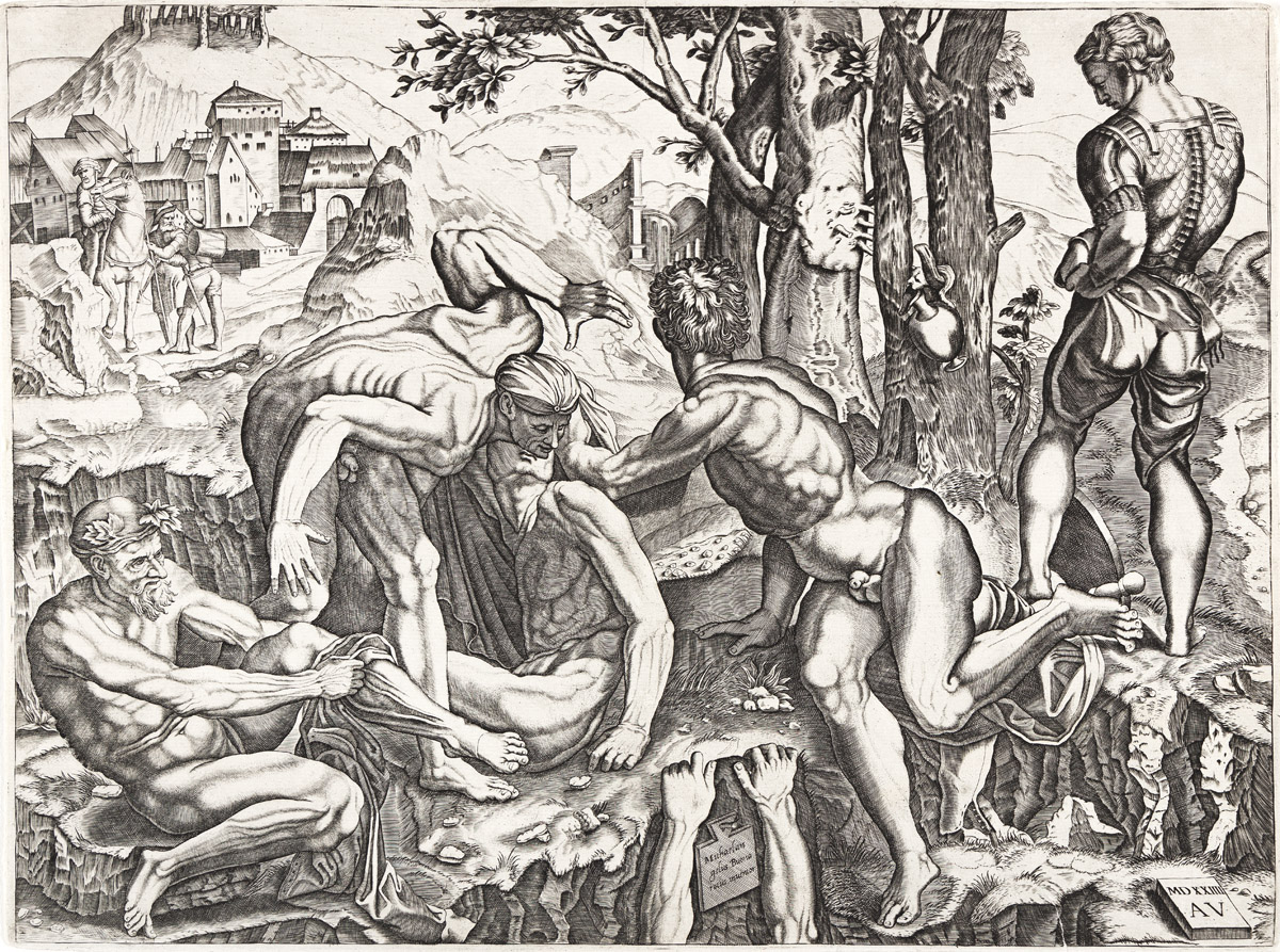 ITALIAN SCHOOL, 16TH CENTURY (AFTER MICHELANGELO) Soldiers Bathing in the Arno (Climbers).